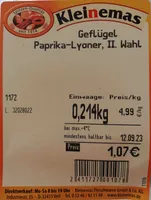 Geflügel Paprika-Lyoner, II. Wahl