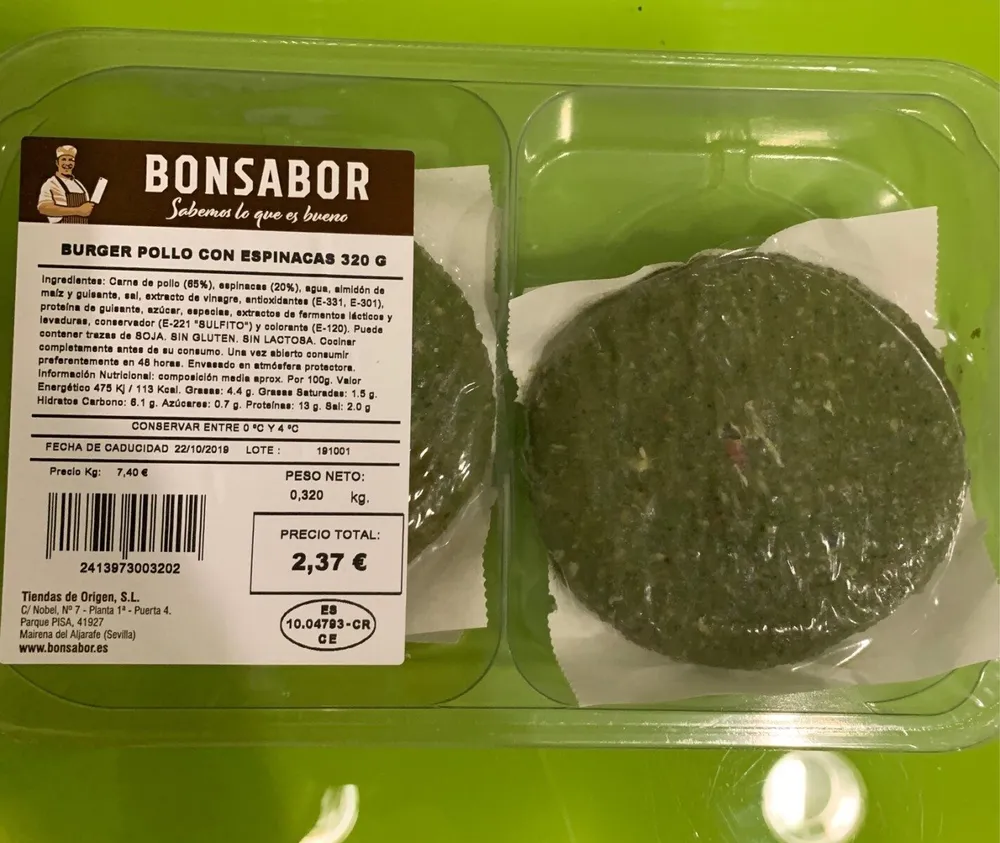 Burger pollo con espinacas