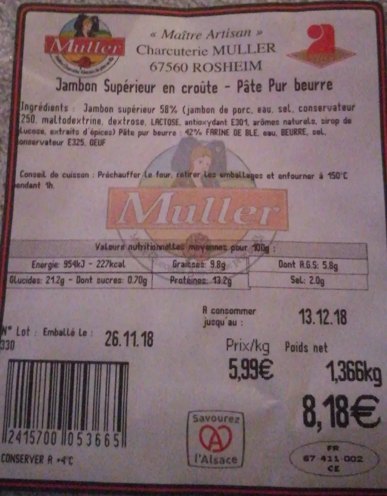 Jambon supérieur en croûte