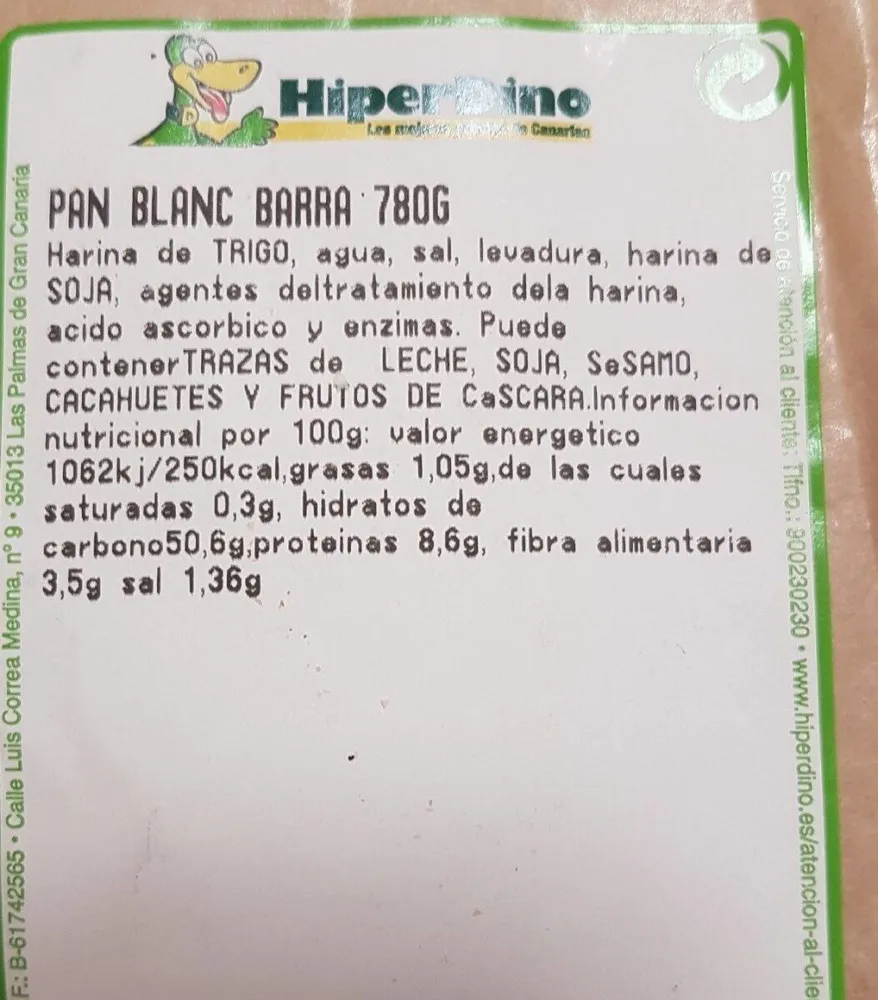 Pan blanco barra
