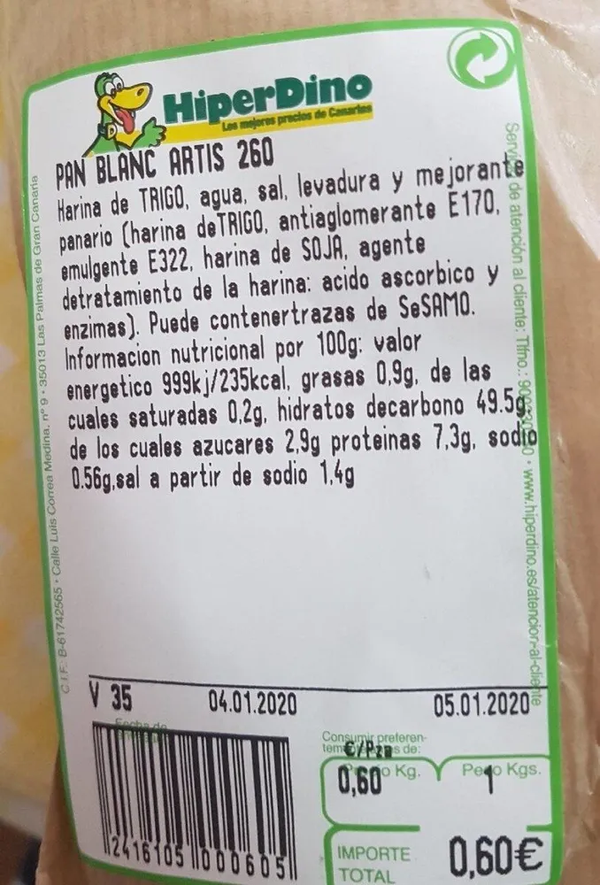 Pan blanco Artis