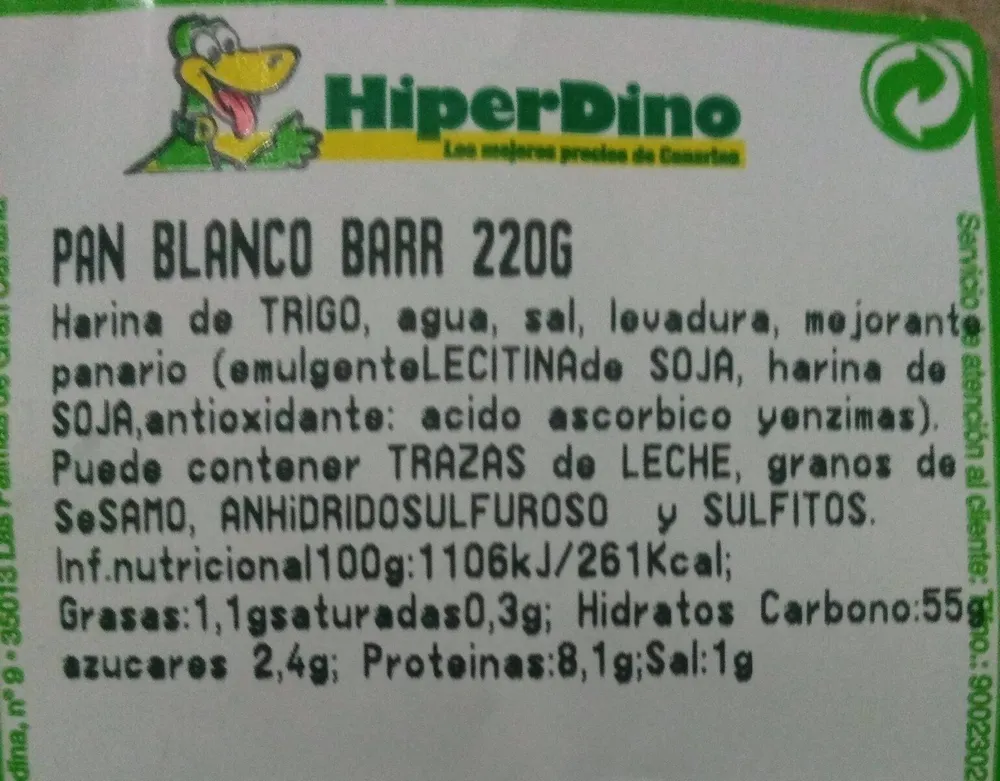 Pan blanco Barra 220G