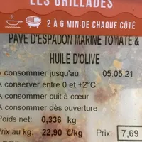 Pavé d’espadon mariné tomate et huile d’olive