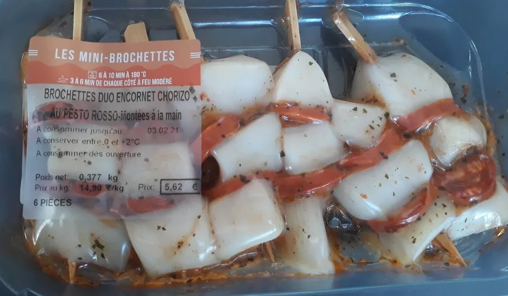 Brochettes d'encornets géant et chorizo