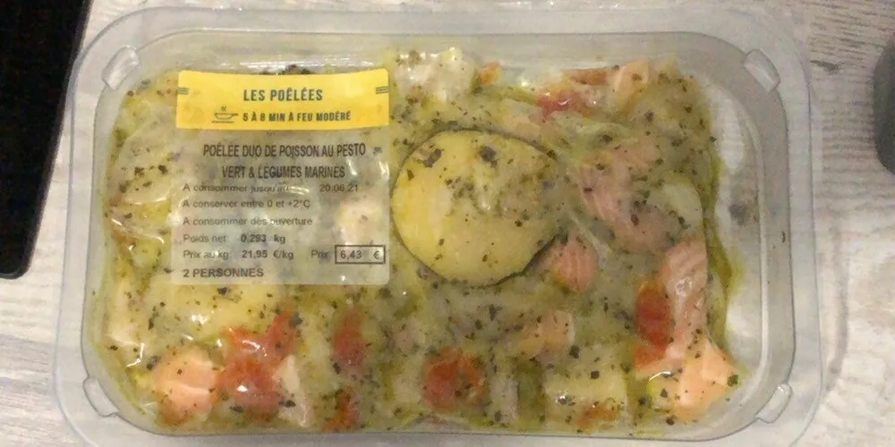 Poelee duo de poisson au pesto vert & legumes marines