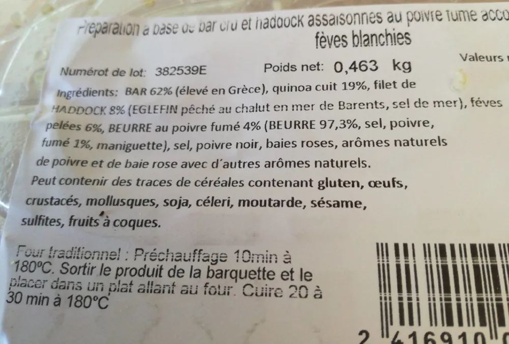 Rôti du au bar et Haddock au poivre fumé quinoa et fèves