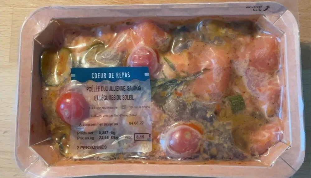 Poêlée duo julienne,saumon et legumes du soleil