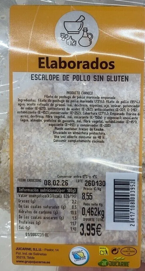 Escalope de pollo sin gluten