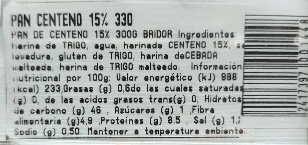 Pan de centeno 15%