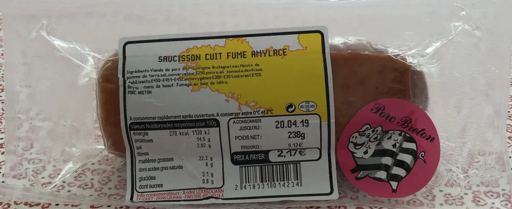 Saucisson cuit fume amylace