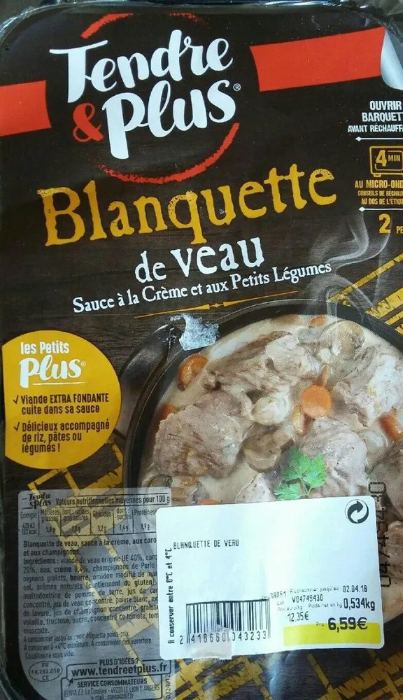 Blanquette de veau sauce à la crème et aux petits legumes