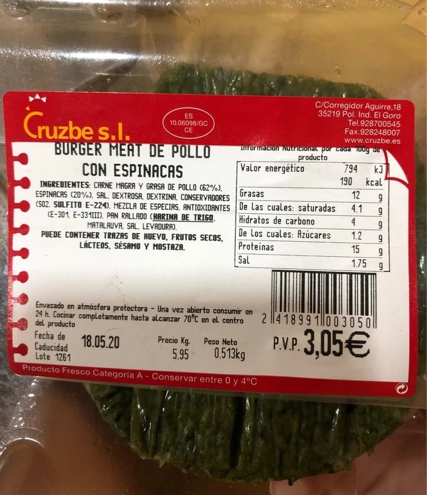 Burguer meat de pollo con espinacas