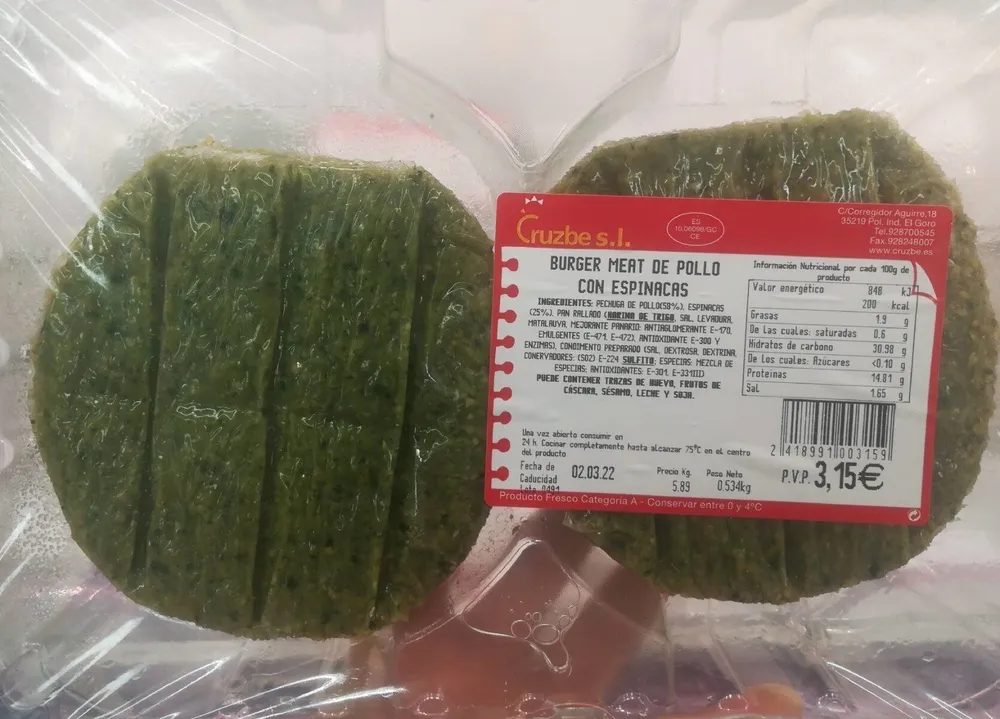 Burger meat de pollo con espinacas