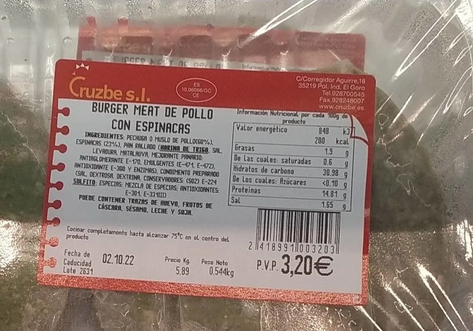 Burger meta de pollo con espinacas