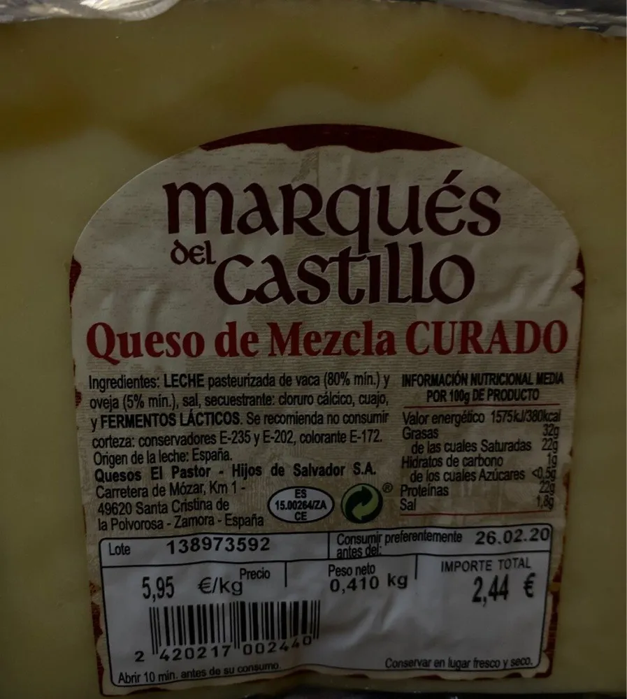 Queso mezcla curado