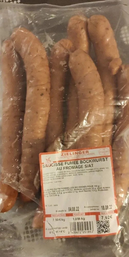 Saucisse fumée bockwurst au fromage