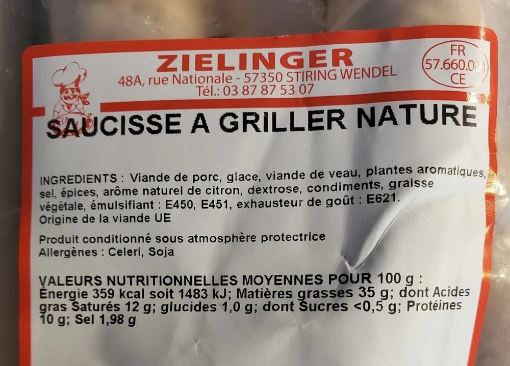 Saucisse à griller nature