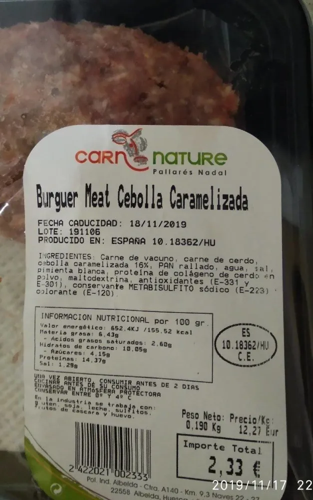 Burguer meat cebolla caramelizada