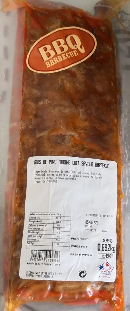 RIBS DE PORC MARINE CUIT SAVEUR BARBECUE