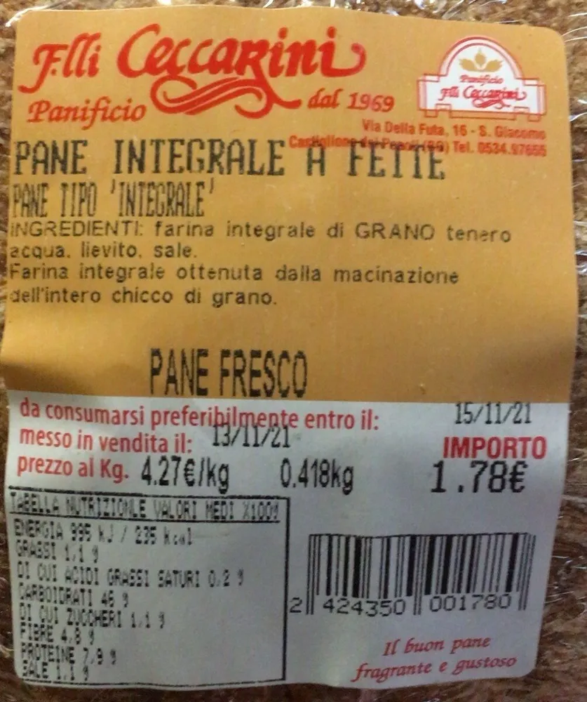 Pane integrale a fette