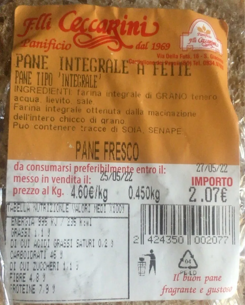 Pane integrale a fette