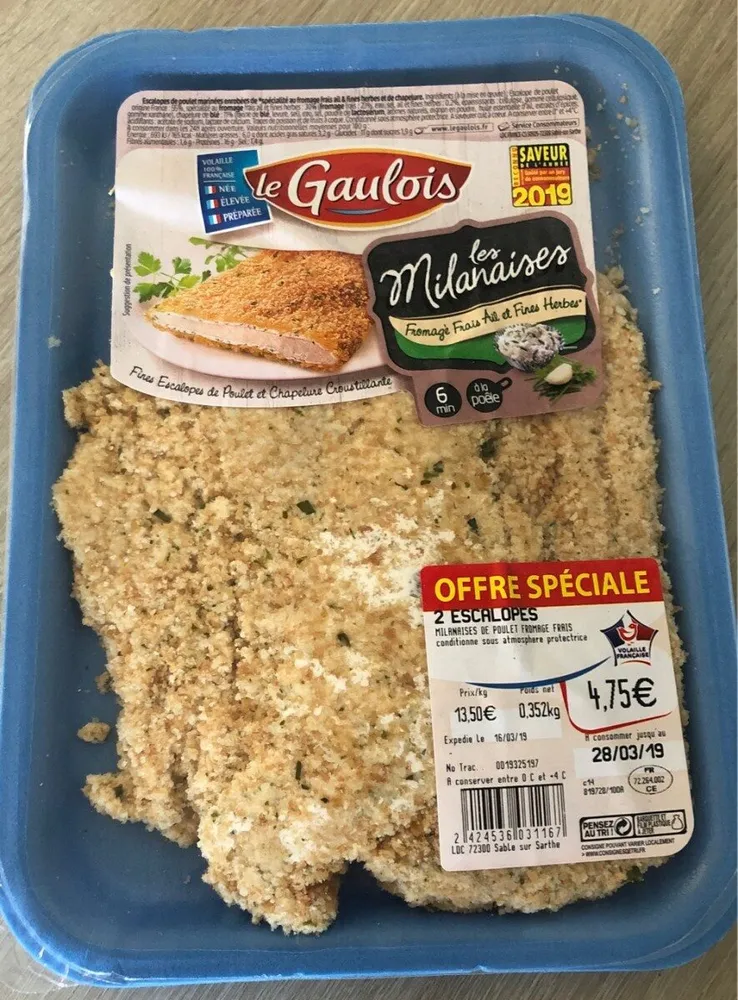 Escalopes de poulet milanaises fromage frais ail et fines herbes