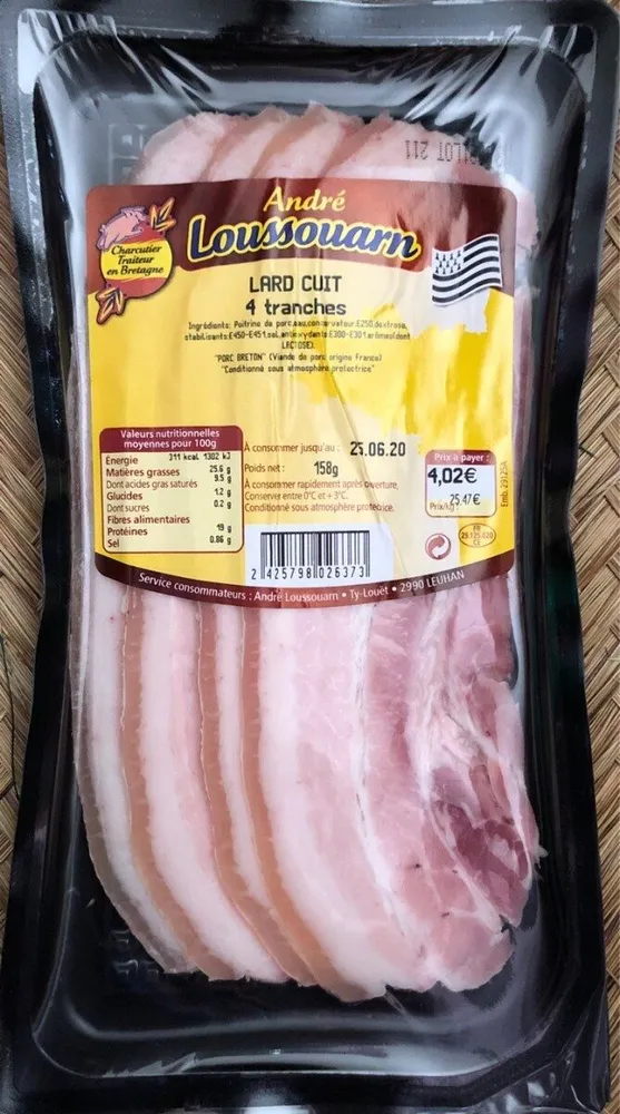 Lard cuit 4 tranches 158gr