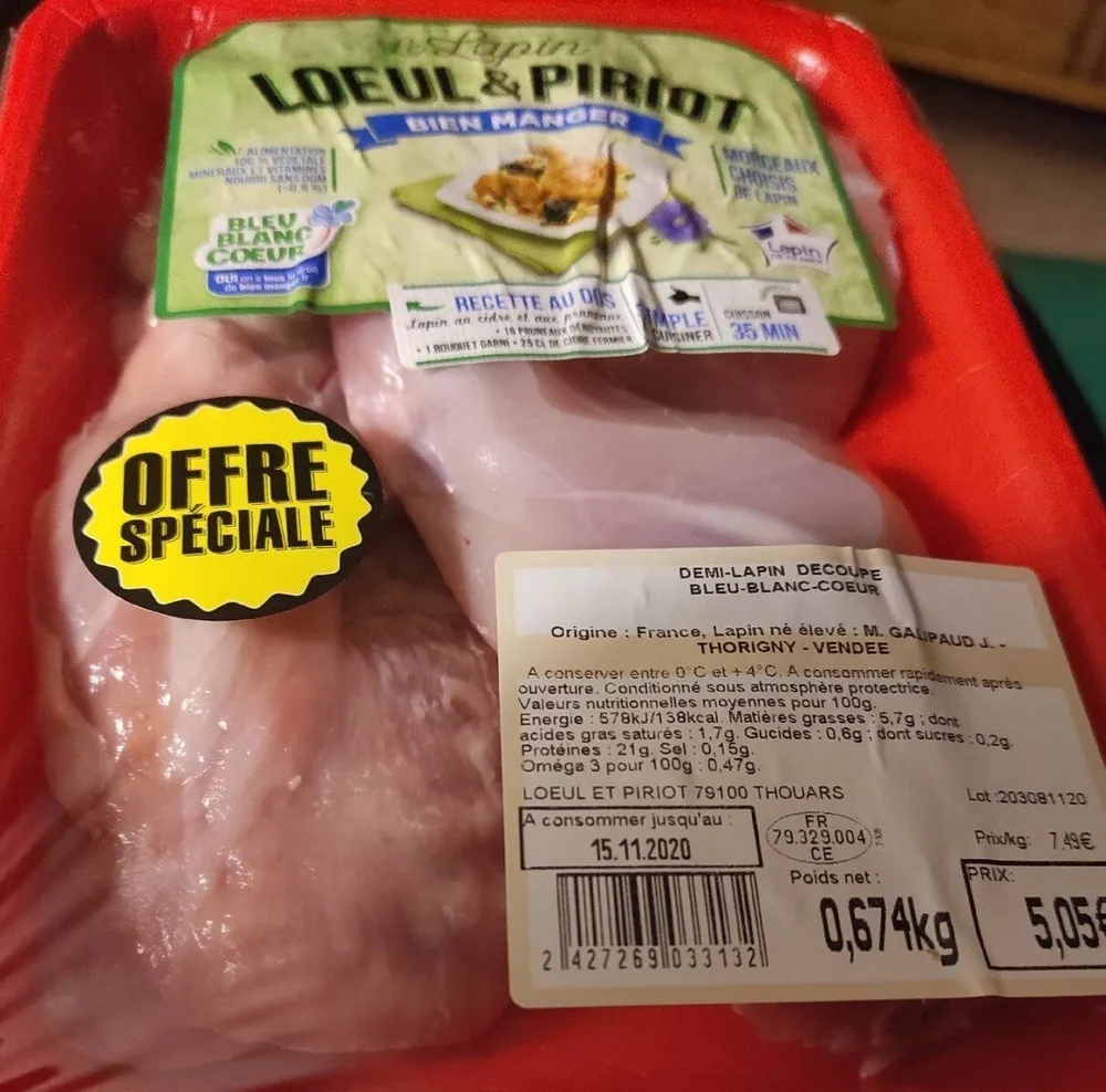 Demi lapin découpé bleu blanc cœur
