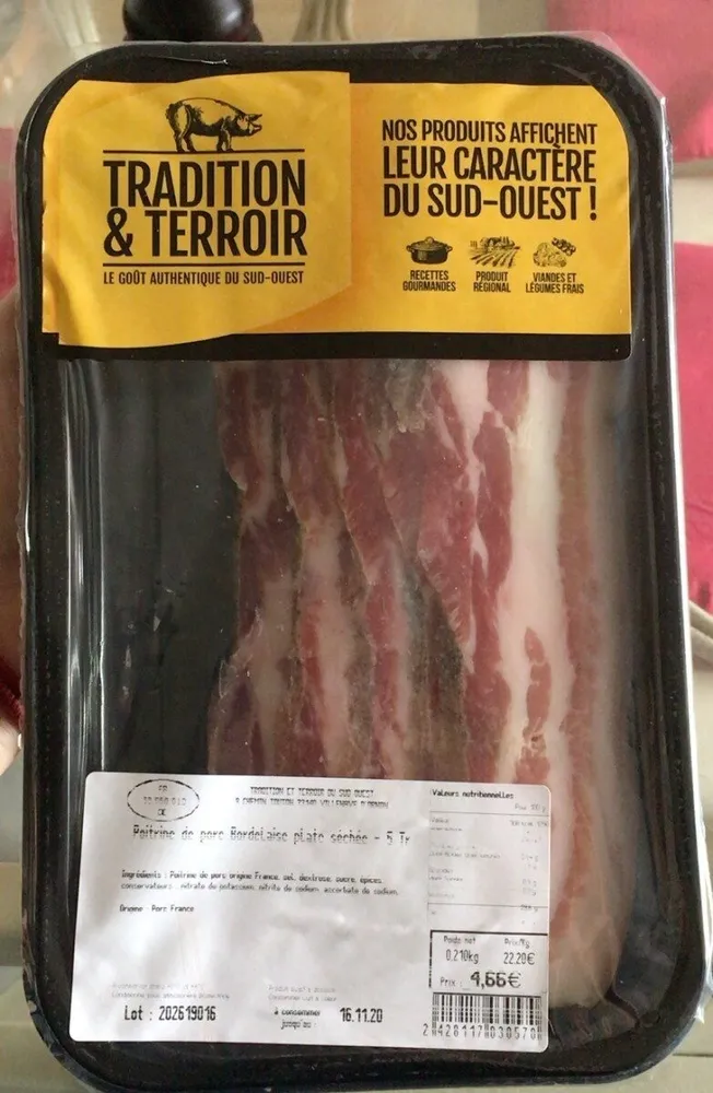 Poitrine de porc Bordelaise plate séchée