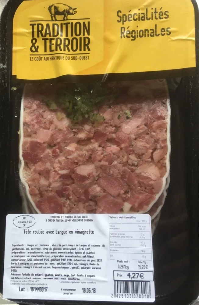 Tête roulée avec langue en vinaigrette
