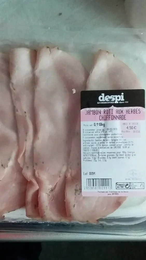 Jambon rôti aux herbes chiffonade