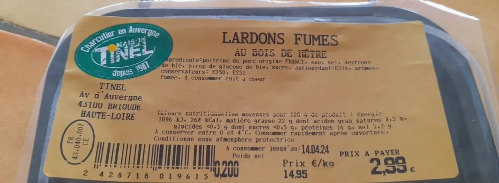 Lardon fumés au bois de hêtre