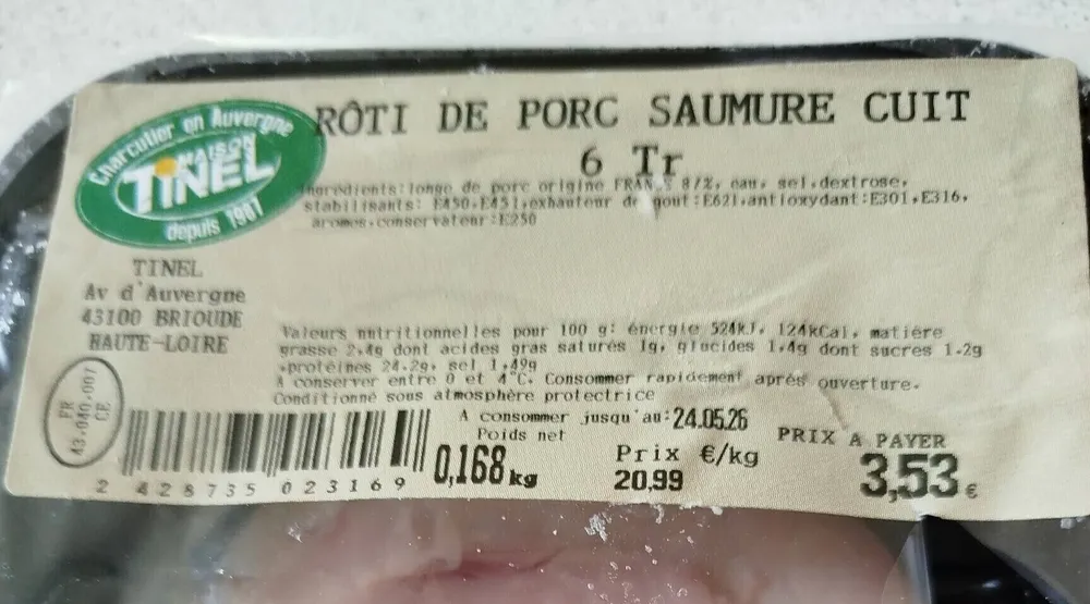 Rôti de porc saumure cuit