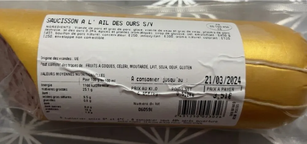 Saucisson a l’ail des ours s/v