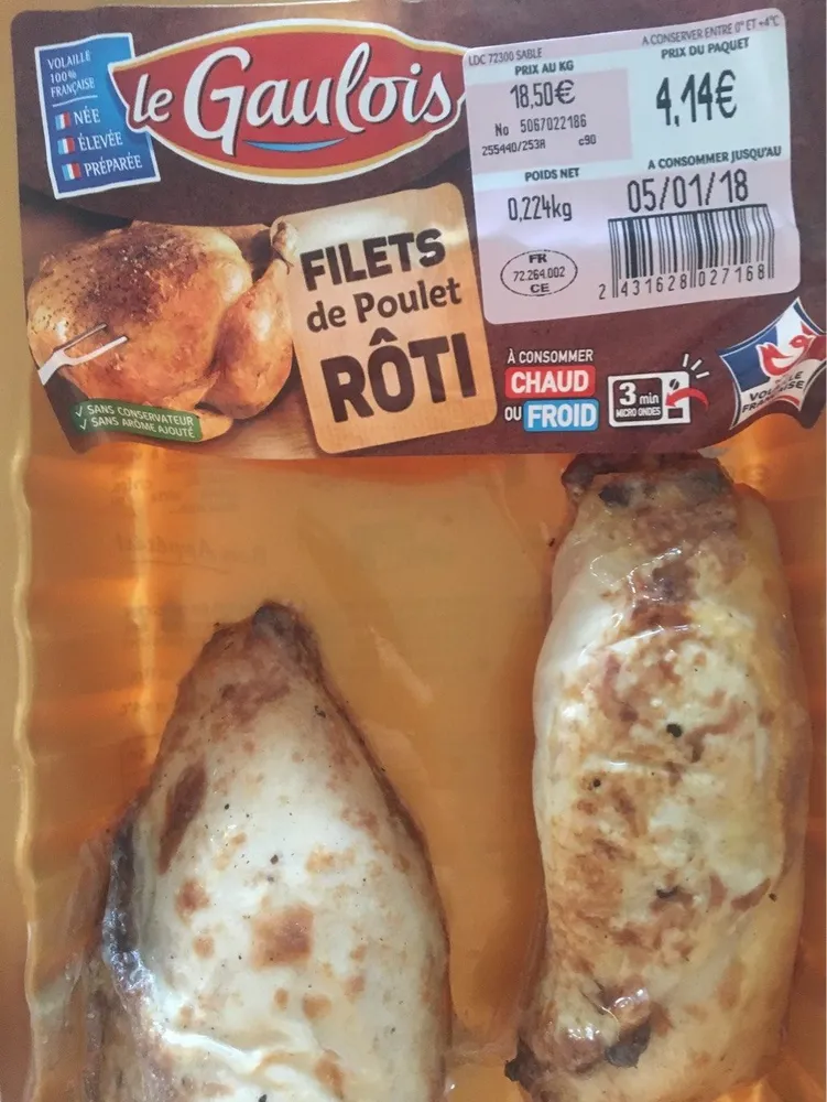 Blanc de Poulet Grillé Rôti ou Cuit au Four (Peau Pas Mangée)