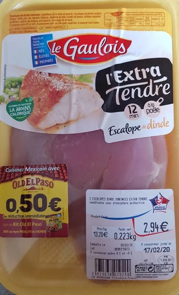 2 escalopes dinde marinées extra tendre