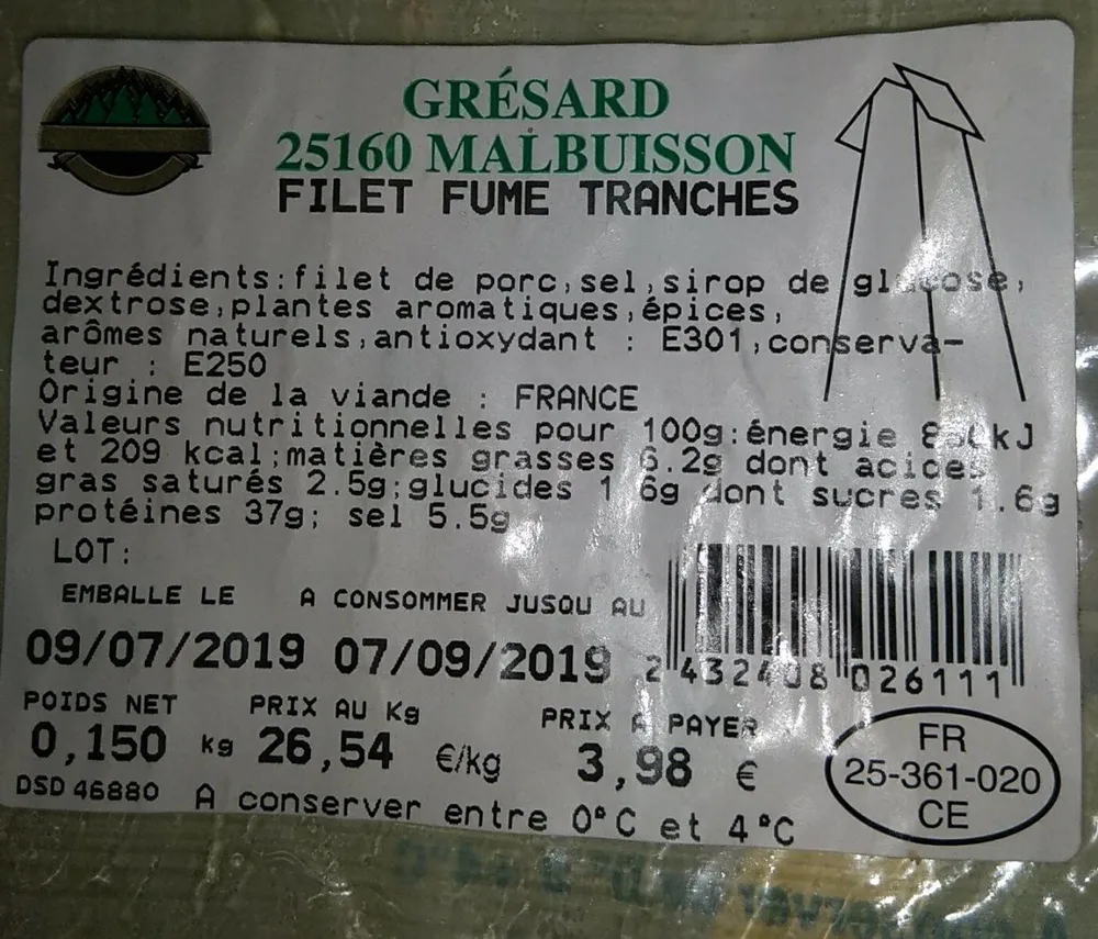 Filet fumé tranches