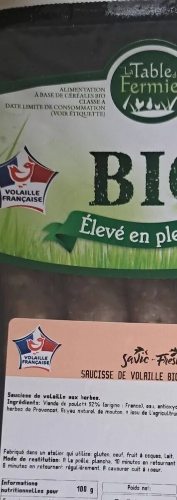Saucisse de volaille bio