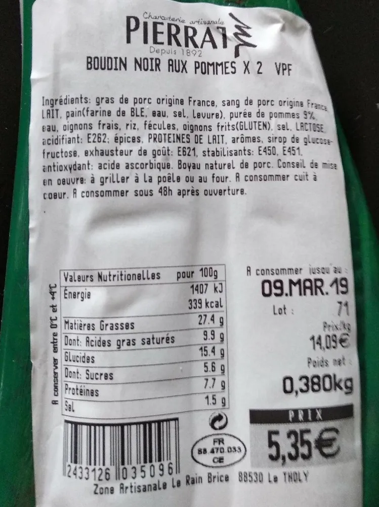 Boudin noir aux pommes