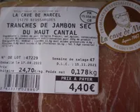 Tranches de jambon sec du haut cantal