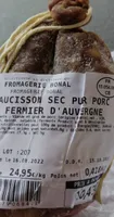 Saucisson sec pur porc fermier d'auvergne