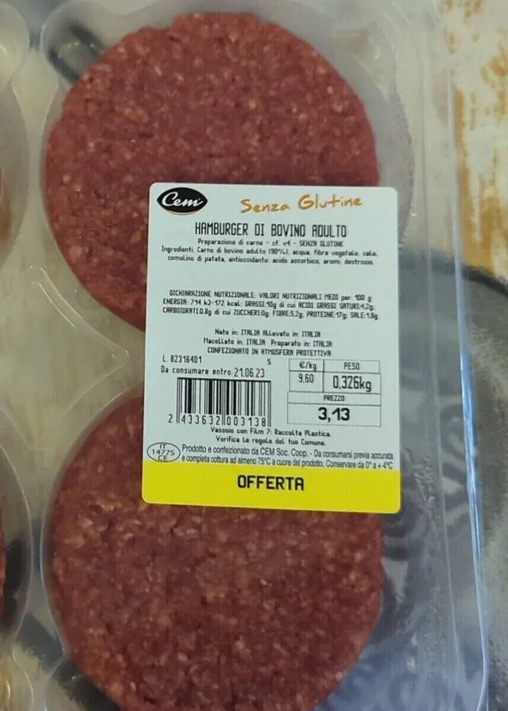 Hamburger di bovino adulto