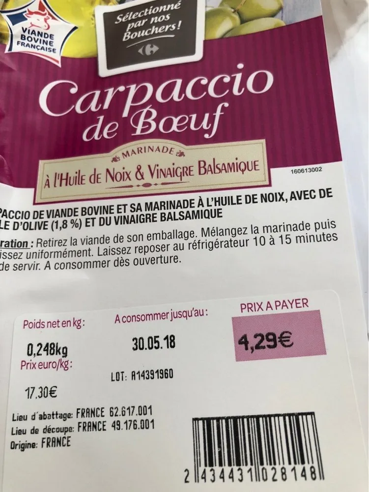Carpacccio de boeuf