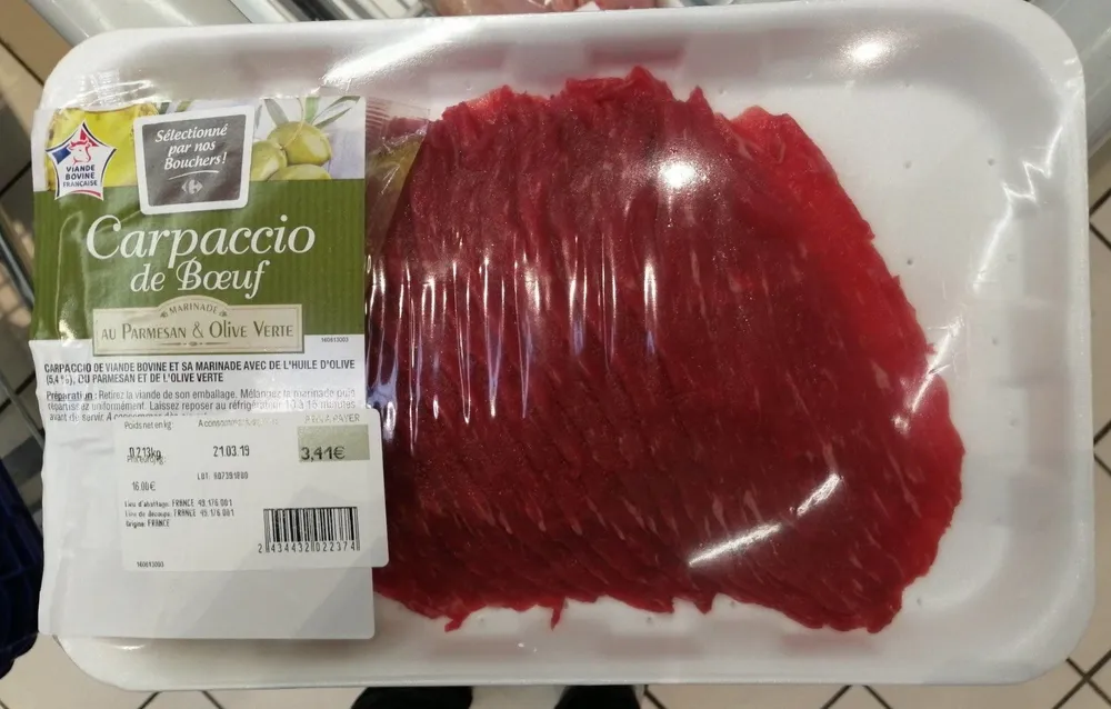Carpaccio de Bœuf -  Marinade au Parmesan et Olive Verte