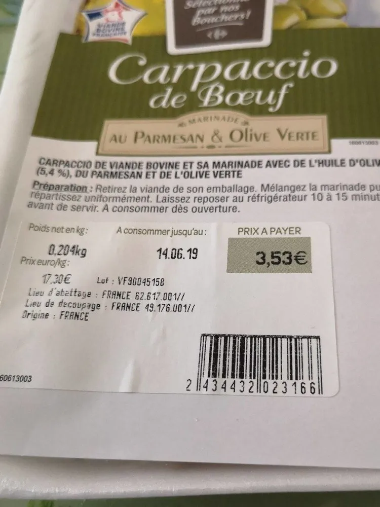Carpacio de boeuf