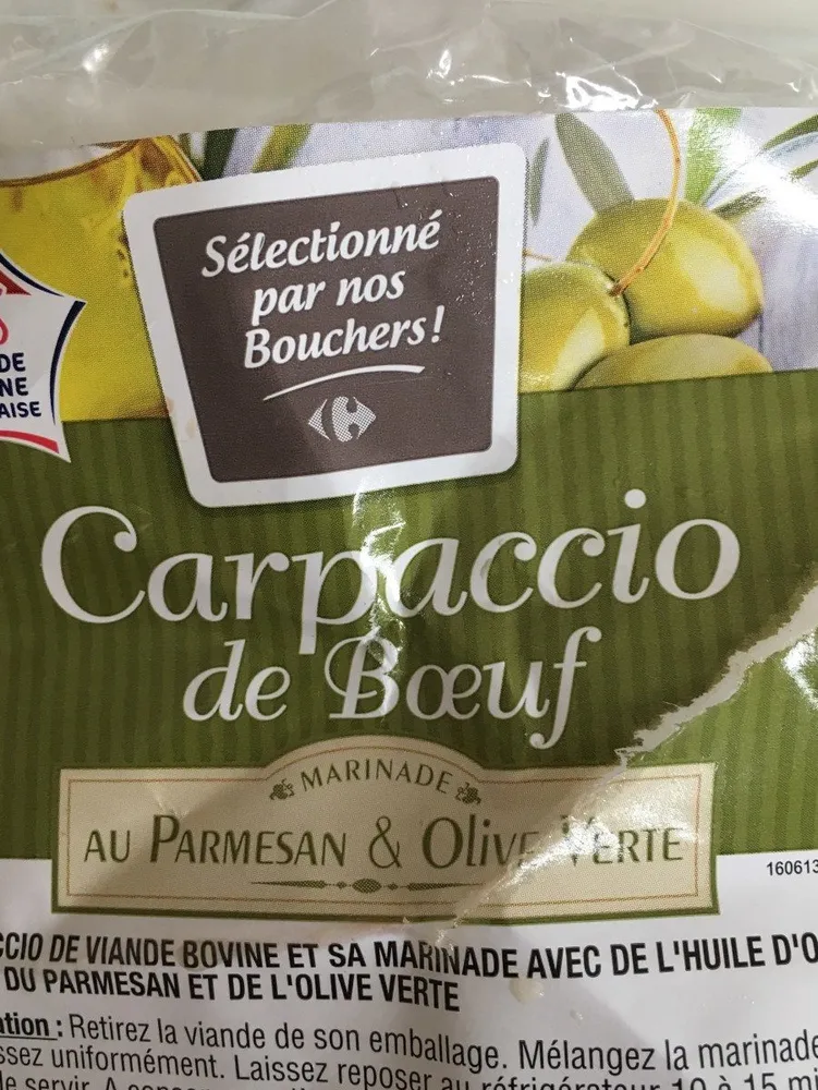 Carpaccio au parmesan et olive verte