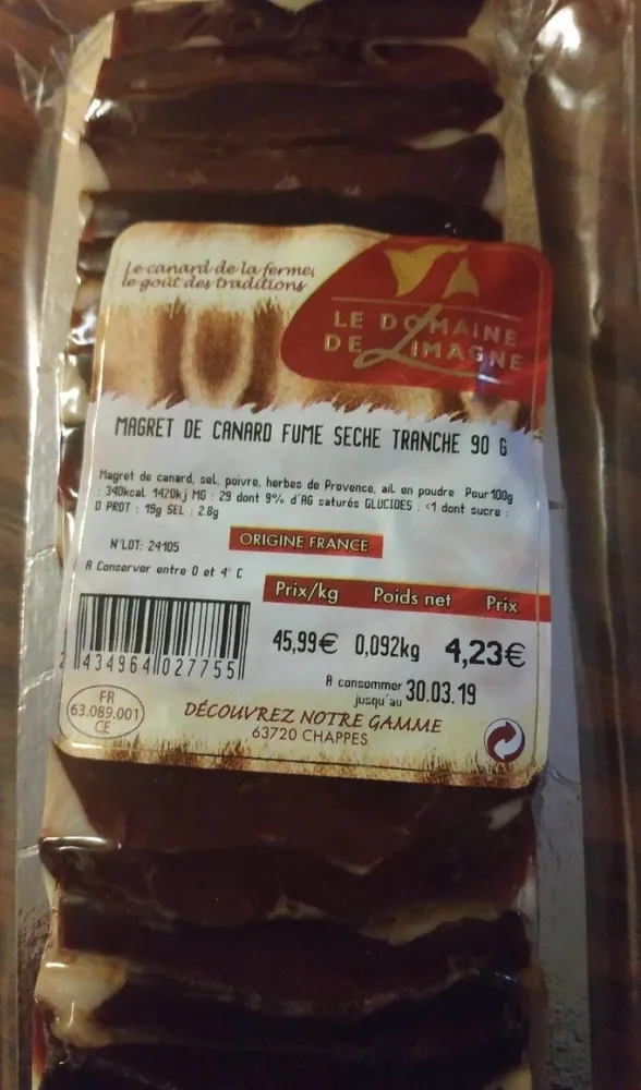 Magret de canard fumé séché tranché
