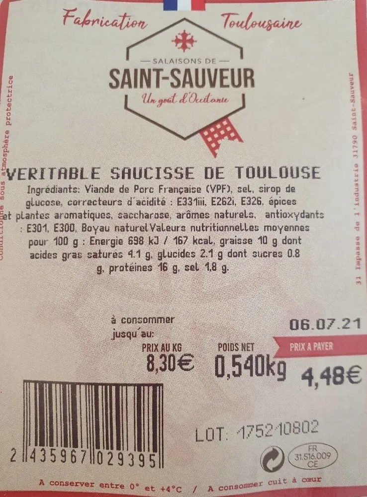 Véritable saucisse de toulouse