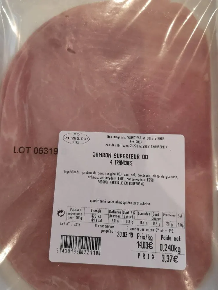 Jambon supérieur DD 4 tranches