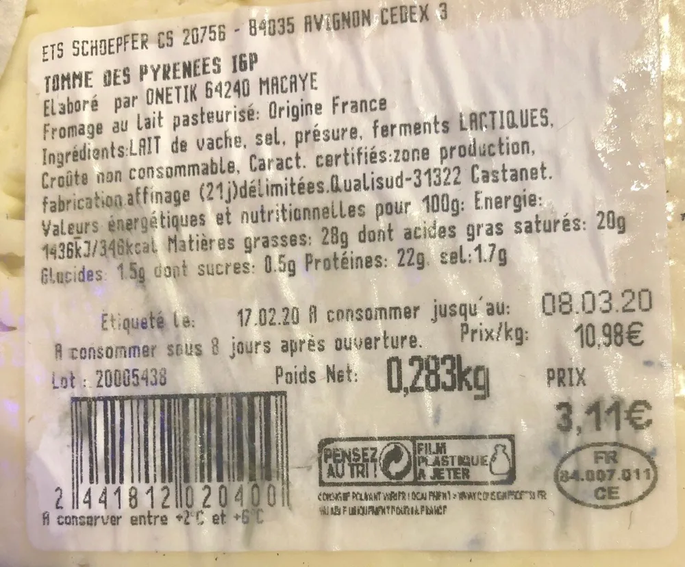 Tomme des Pyrénées IGP